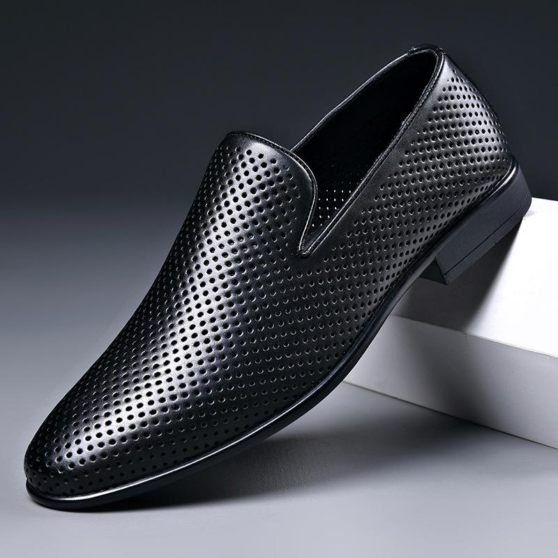 Fashion Male Leather Sandals 2024 Summer Genuine Business Suit Breathable Perforated Men's Shoes Fashion Hallow Out Designer Shoes Men