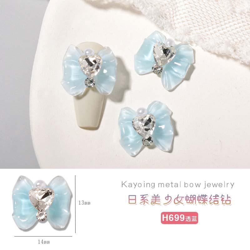 Heart Rhinestone Nail Bow Charms 10pcs Ice Transparent Crystal  Bowtie Jewelry 14*13mm Love Diamond Resin Ribbon Gems for Nails