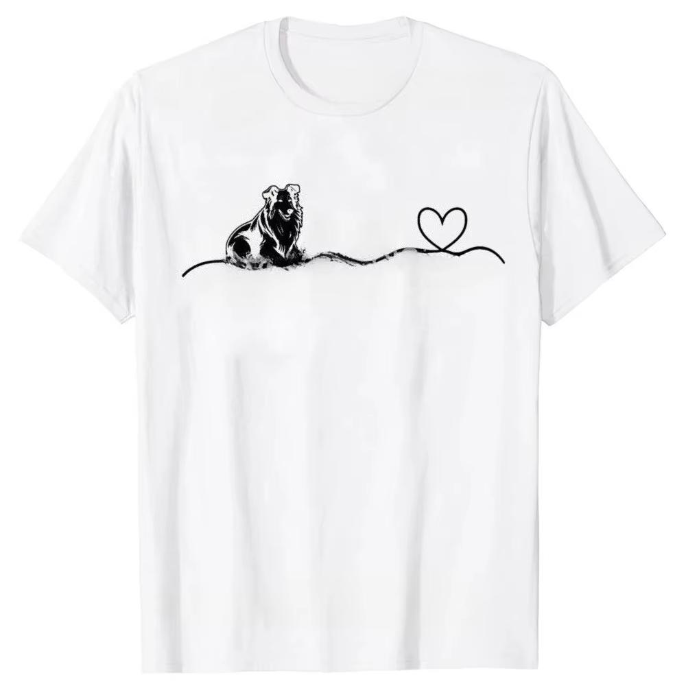 Rough Collie Heartbeat Heart Funny Dog Print T Shirt Men Women Humor Short Sleeve Streetwear Tee Shirt Clothing Summer Top