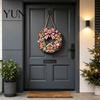 Rustic Holiday Wall Hanging Decor Gingerbread Man Wreath Wooden Sign for Front Door, Retro Christmas Plaque with Seasonal Festive Entryway Candy Cane