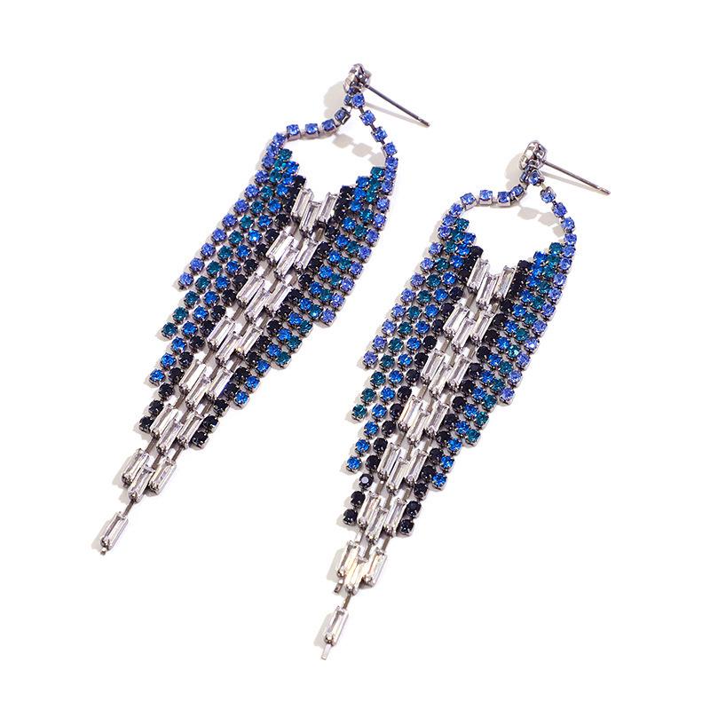 S925 Silver Needle Rhinestone Tassel Earrings - Exquisite Long Claw Chain with Colored Diamonds, European & American Style