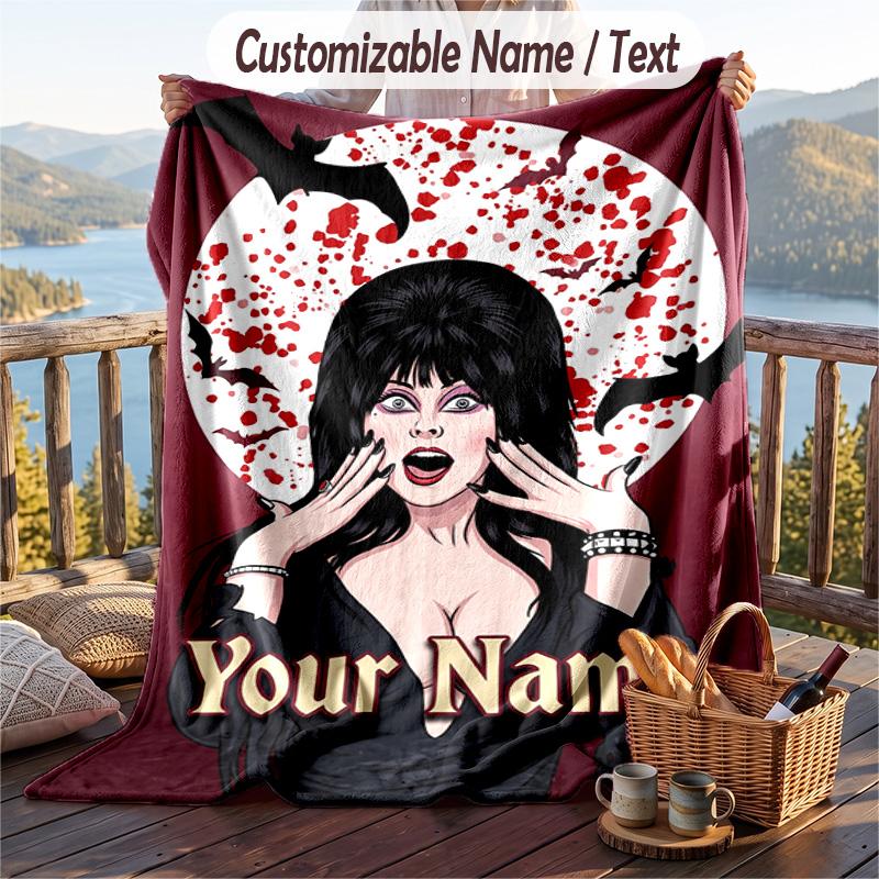 Custom Text Flannel Throw Blanket, Lightweight Cozy Bed Sofa BlanketElvira Mistress of the Dark