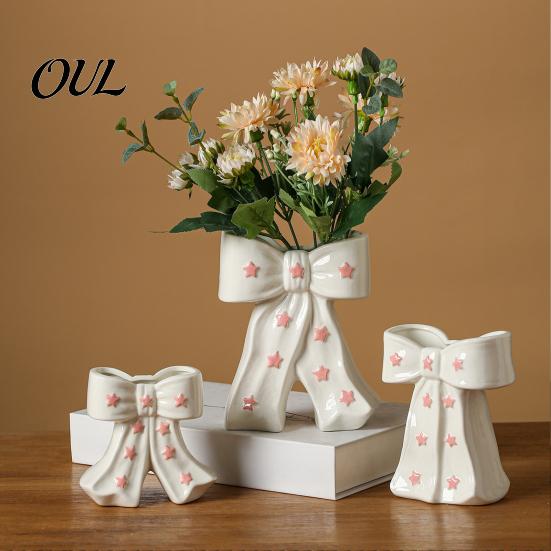 Elegant Ceramic Bud Vase Bow with Star, Decorative Flowers Vase, Creative Flower Modern Nordic Home Decor Arrangement Holder for Living Room