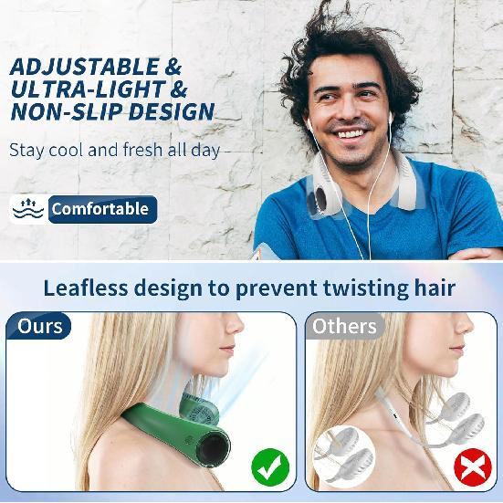 Personal Cooling Portable Neck Fans - USB Rechargeable,360 Free Rotation & Lower Noise Bladeless Battery Operated Design with 3 Speeds Duration 48