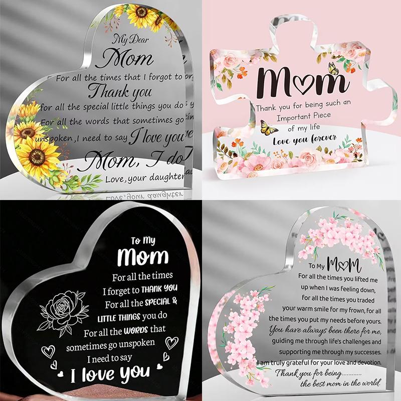 Mom Acrylic Heart Sign Mother'S Day Plaque Ornament Grateful Gift Desk/Table Decor For Mom Holiday Mother Birthday