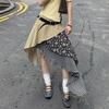 Spring/Summer Women's Low-Waist Plaid & Floral Patchwork Irregular Hem Skirt