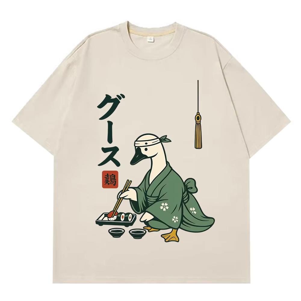 Japanese Goose Funny Sushi Goose Graphic T Shirt Unisex Women Fashion Tshirts Shortsleeved Casual Cotton Aesthetic Trend Tshirts S