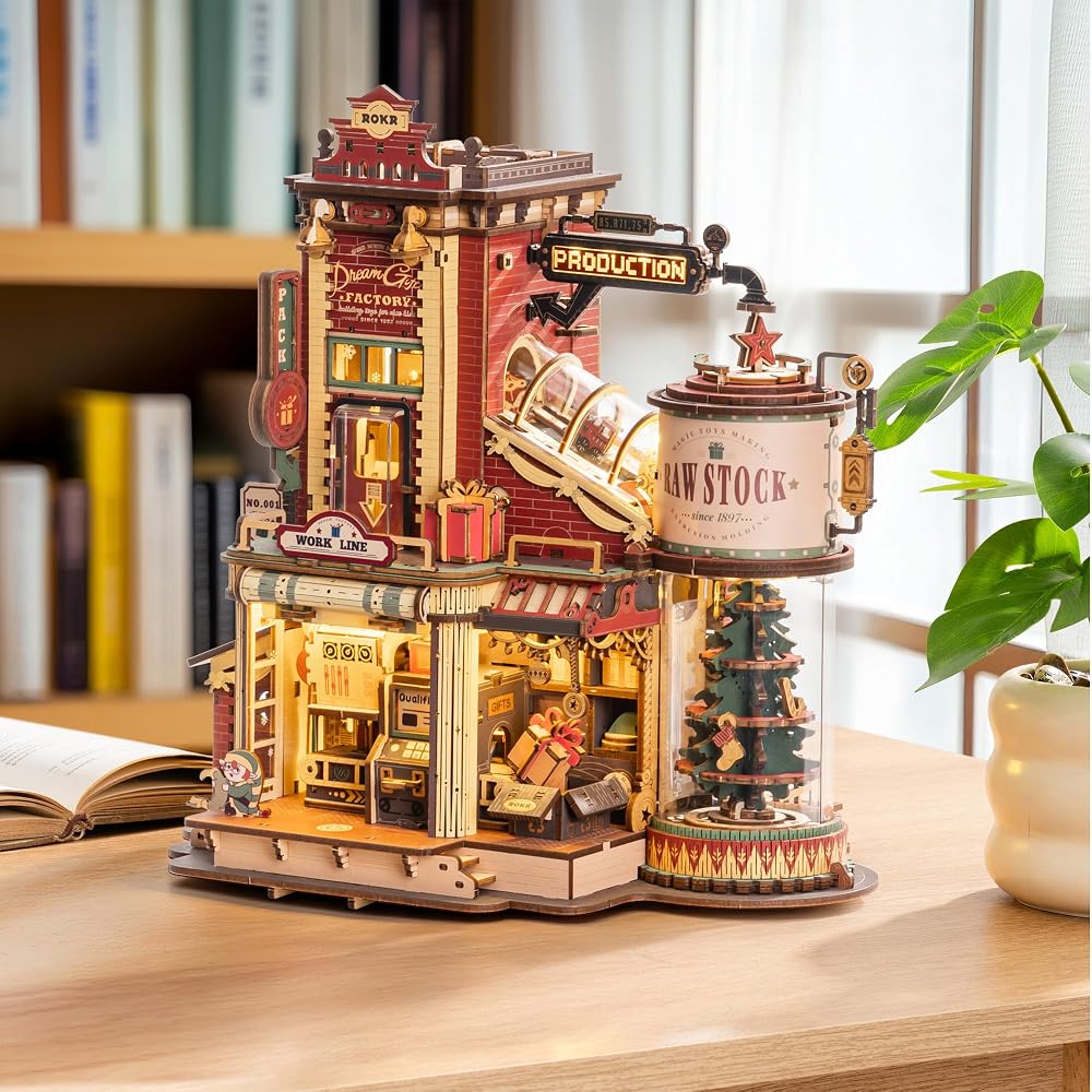 ROBOTIME 3D Wooden Puzzle Music Box with LED Mechanical Model DIY Craft Kit