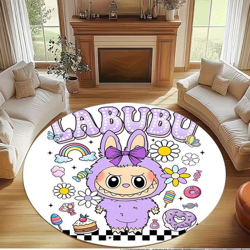 Labubu Print Round Rug, Washable Floor Carpet, For Entryway Dorm Laundry Room Office Study, Home Decor Birthday Christmas Gift
