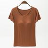 VEZFAA Women's Fashion Casual Summer Spring Solid Color Print Short Sleeve O-Neck Blouses & Shirts