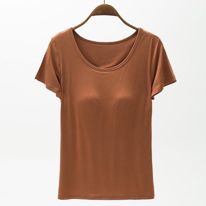 VEZFAA Women's Fashion Casual Summer Spring Solid Color Print Short Sleeve O-Neck Blouses & Shirts
