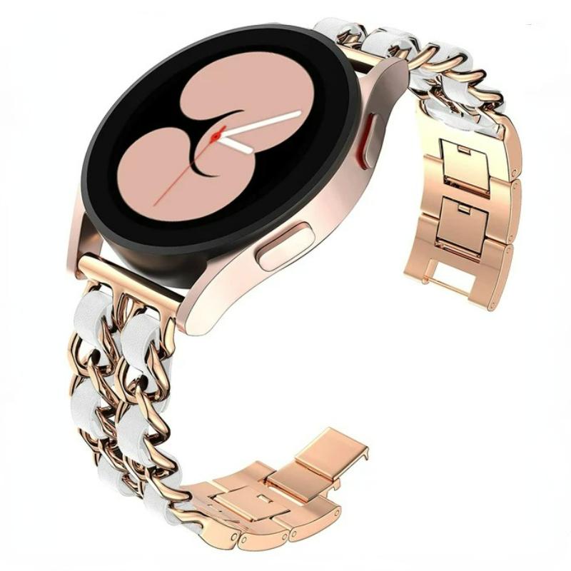 22mm 20mm Leather+Metal Strap for Samsung Galaxy Watch 7 6 5 4 40mm 44mm Replaceable Bracelet for Huawei Watch GT6/5/4 46mm Band