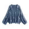 Camisa Casual con Volantes para Mujer Tops Holgados con Cordones y Aberturas en V Blusas de Primavera Ropa para Mujer