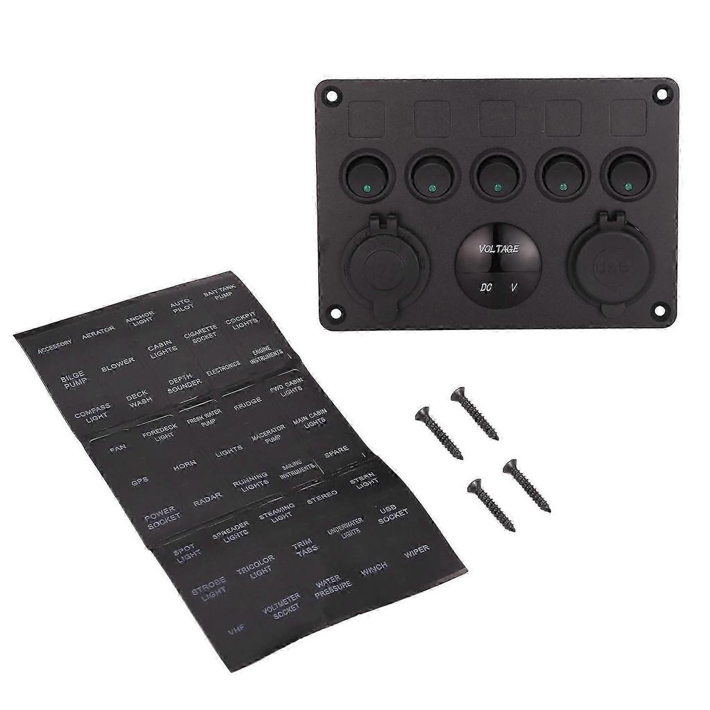 5-vejs 12V/24V Inline Sikringsboks LED-kontaktpanel Dobbelt USB Bil Båd Lastbil Campingvogn