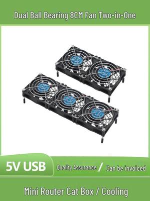 2-in-1 Silent USB 8CM Cooling Fan for Routers and Devices