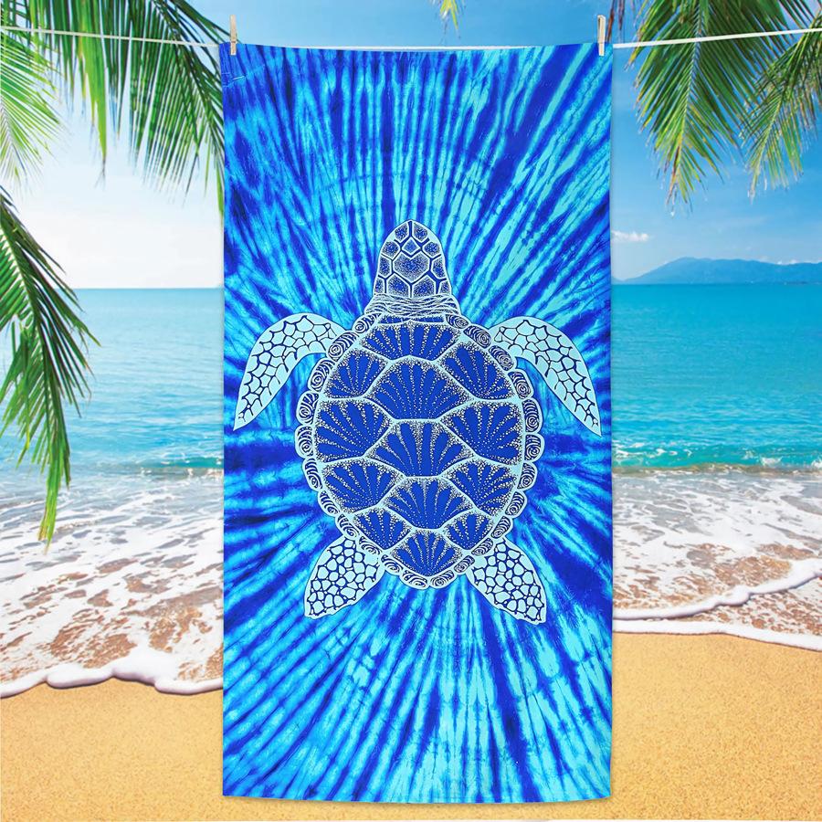 Dreamy Little Turtle Beach Bath Towel with Water Absorption and Quick Drying, Seaside Pool Bath Towel
