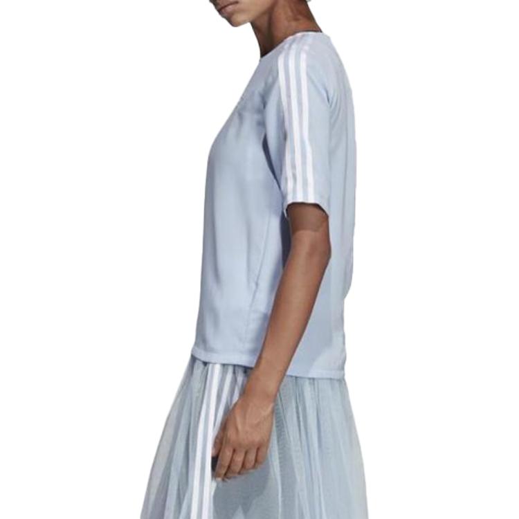 Adidas Originals 3-Stripes Printed American Vintage Short Sleeve T-Shirt Women Tops Light-Blue DV0854