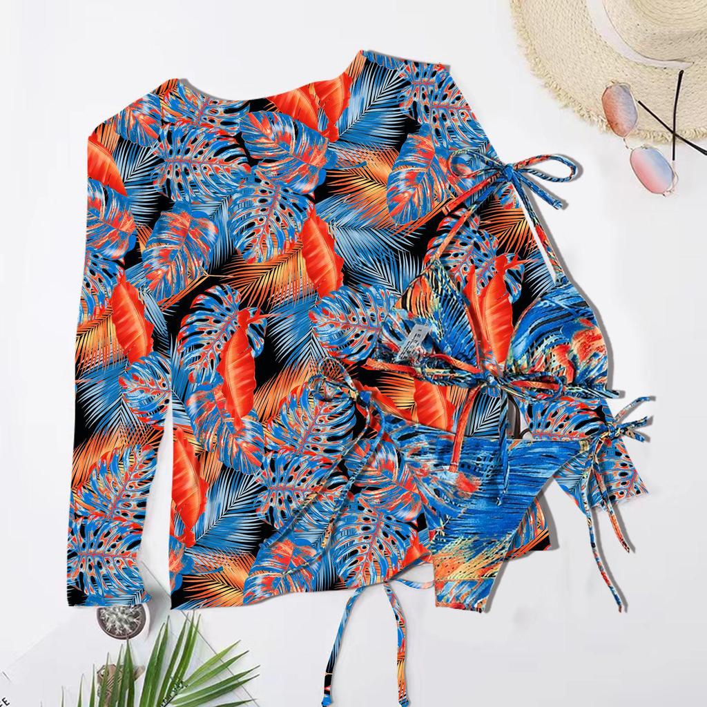New Print Mesh Sun Protection Three-Piece Bikini Swimwear