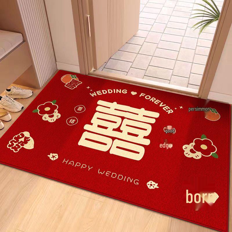 Crayon Shin-chan Double Happiness Velvet Carpet - Wedding Bedroom Cartoon Entrance Mat, Wear & Dirt Resistant