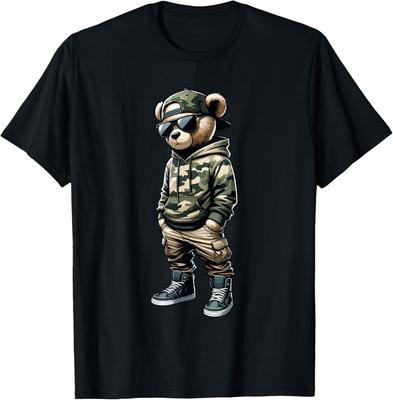 Camouflage Hip Hop Teddybär Cool Rapper Streetwear Grafik T-Shirt