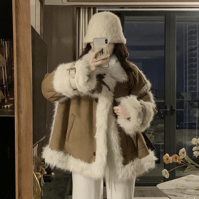 Fur jacket women's autumn and winter high sense light fashion model locomotive style short hair coat thickened