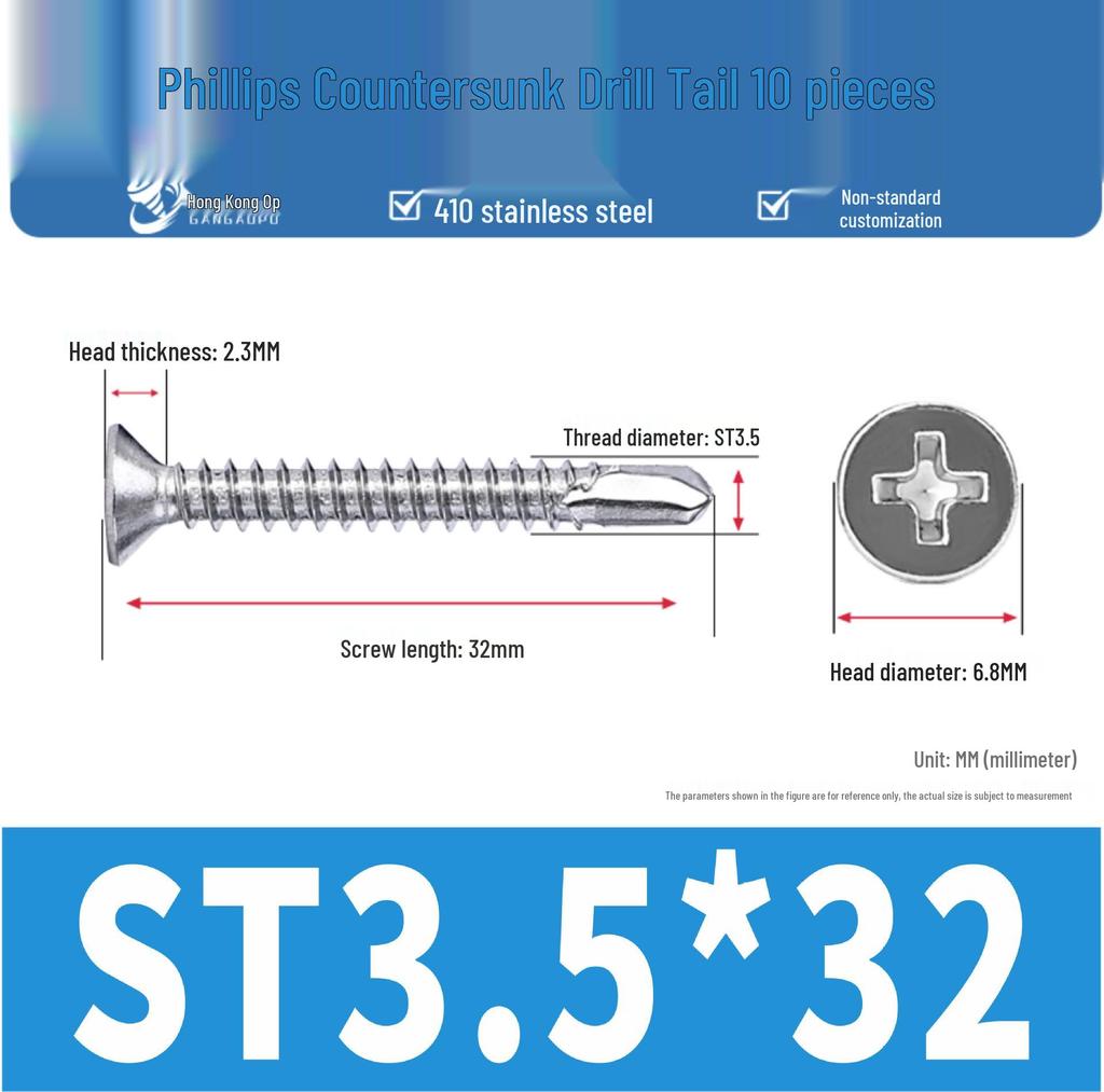 410 Stainless Steel Flat Head Phillips Self-Tapping Self-Drilling Screws