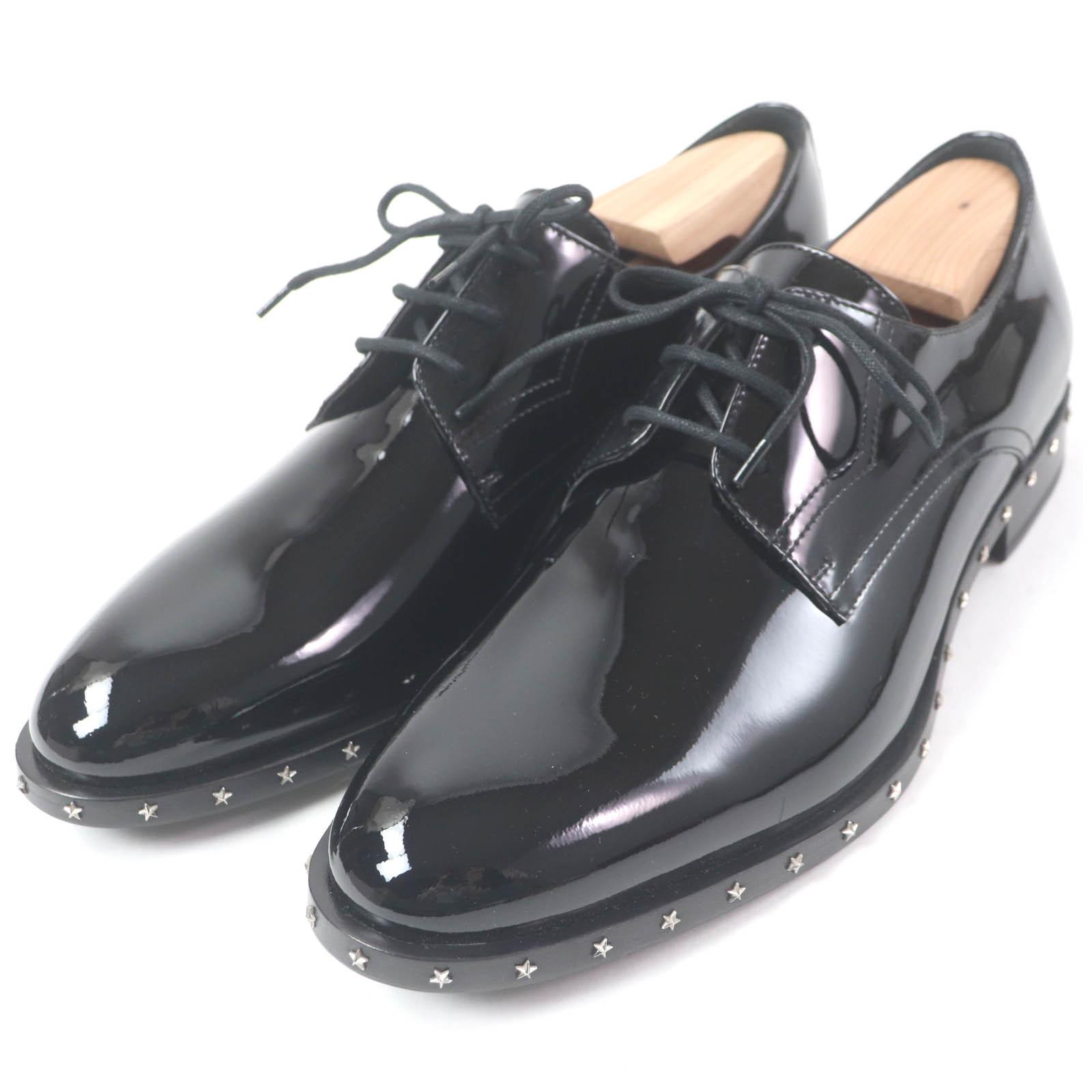 Pristine JIMMY CHOO Dress shoes star studs lace up black Patent leather mens 40.5 Used