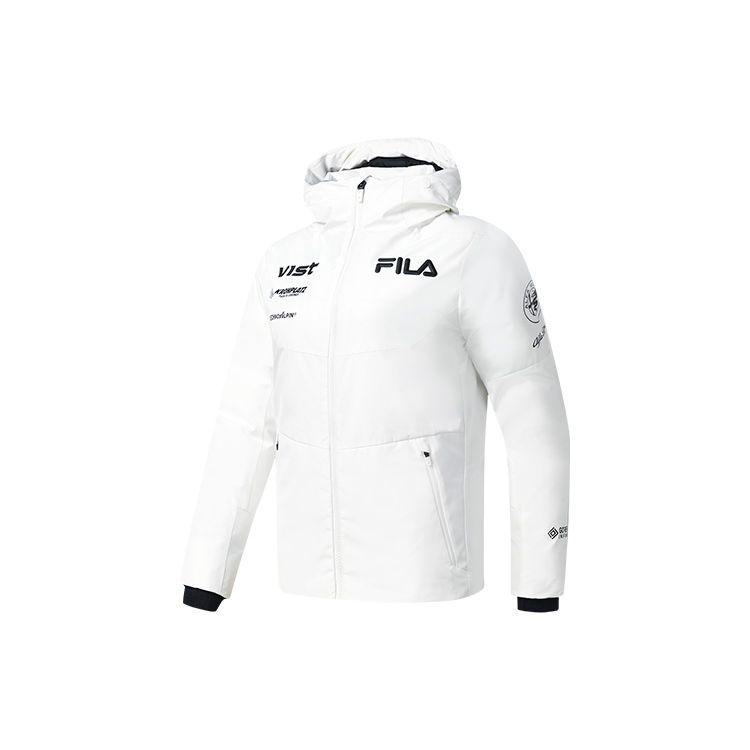 

FILA Solid Color Letter Logo Printed Hooded Goose Down Sports Warm Windproof Down Jacket Women outerwear White-Jade A11W246909F-WT XL