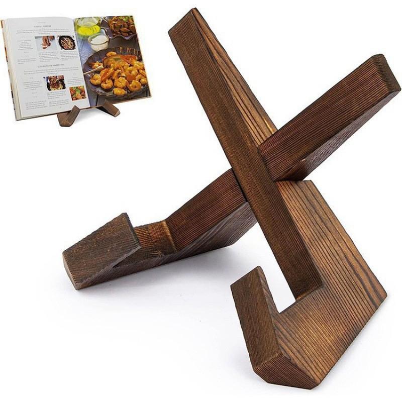Wooden Book Stand Adjustable Recipe Rack for Cookbook Tablet Document Display Perfect for Kitchen Home Reading and Storage