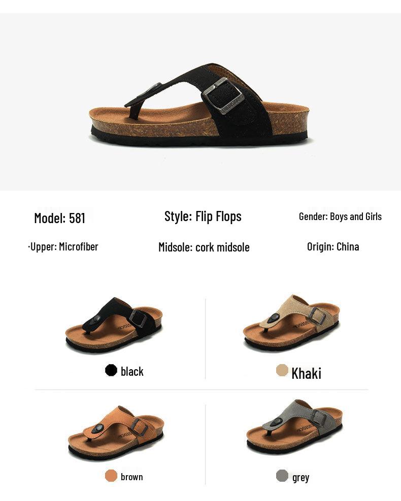 2025 Spring/Summer Kids' Cork Thong Sandals - Trendy Korean Style Toe-Post Flip-Flops for Boys and Girls