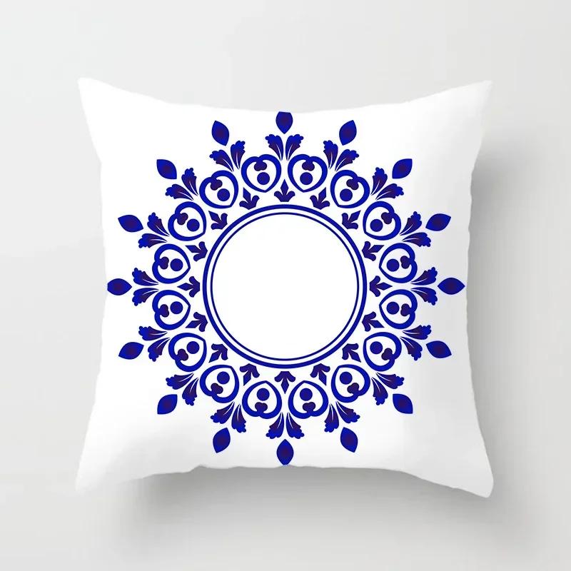 Blau Weiß Porzellan Druck Kissenbezug Böhmischer Stil Mandala Geometrie Kissenbezug Modern Mode Sofa Stühle Dekokissen