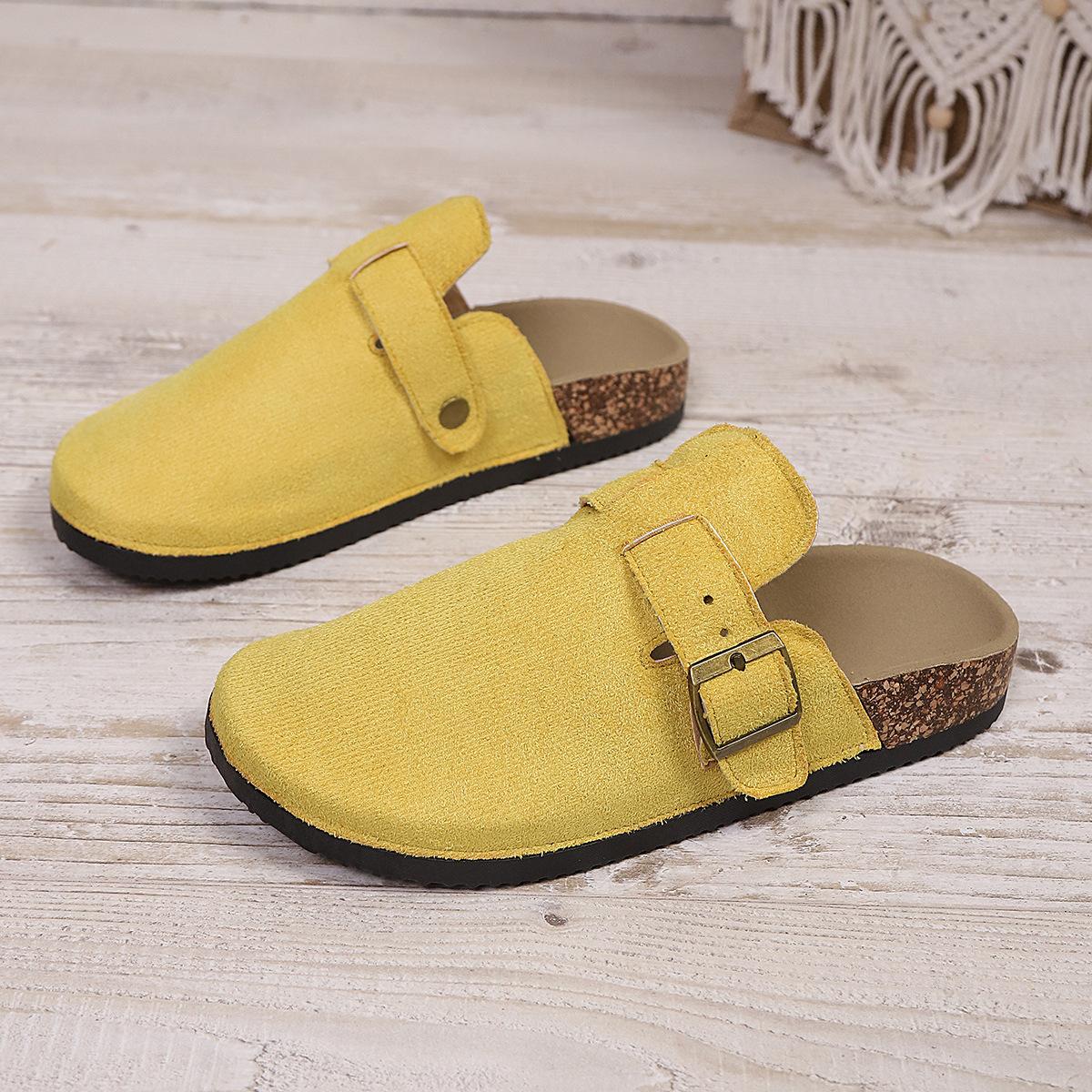 

2025 осень и зима ретро однопедальные Boken одинарные туфли фланелевые туфли Boken женская обувь уличные тапочки женские 43 жёлтый