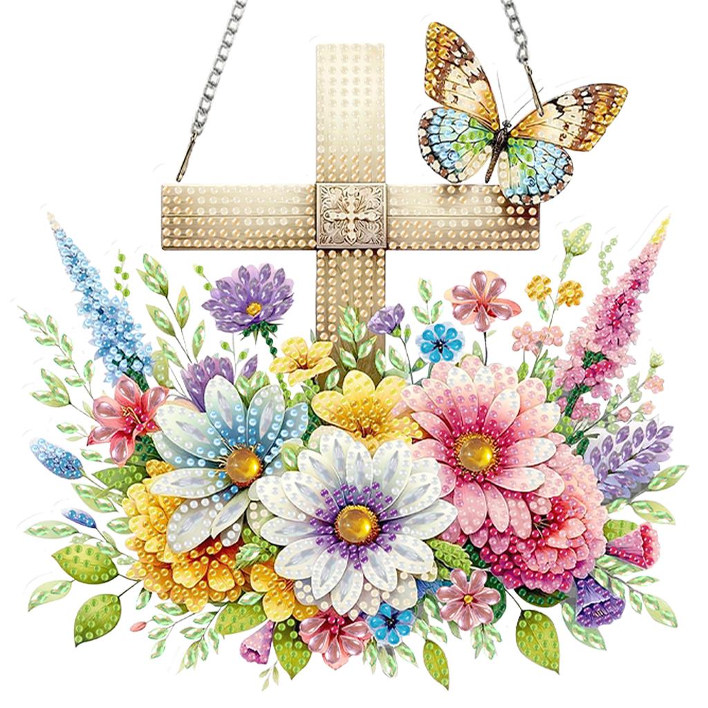Flower 2D Flat DIY Acrylic Diamond Art Pendant Special Shape Diamond Painting Charms Kits for Living Room Home Office Decoration