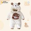 Baby Plush Thick Jumpsuit Cartoon Cute Detachable Hat Climbing Suit for Male Baby Outdoor Wear Winter Warm Cotton Clothing