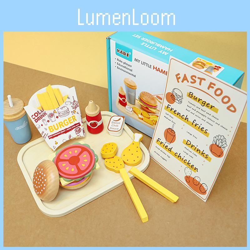 Simulation Fun Wooden Burger French Fries Beverage Kid Toy Set For Role Paly