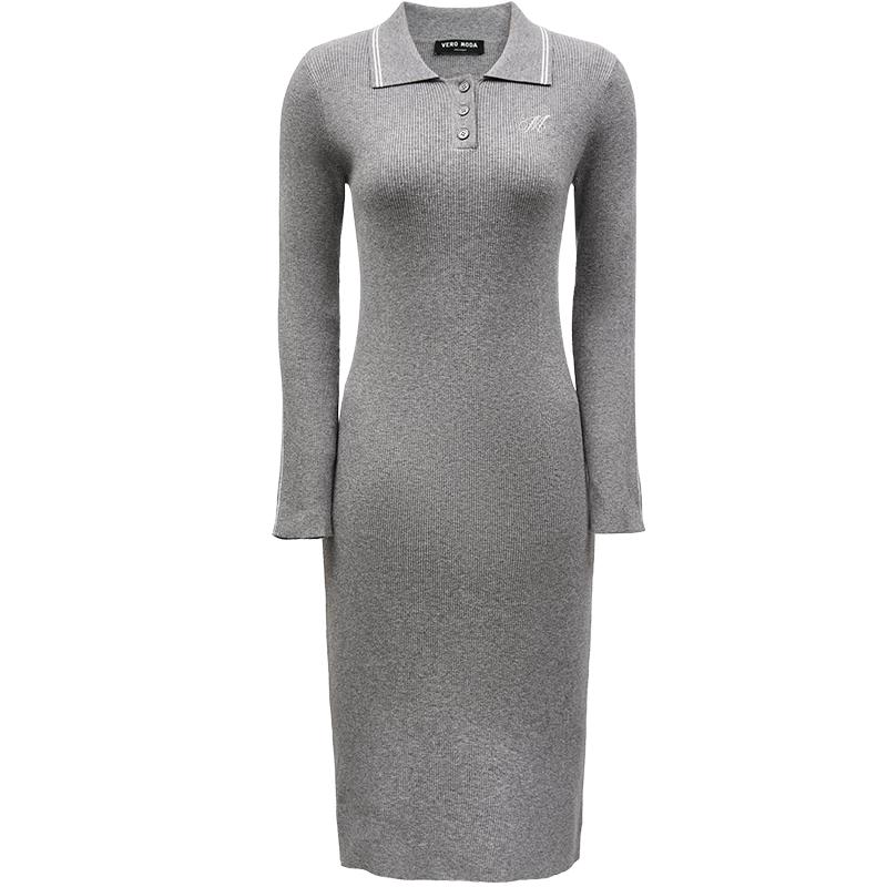 

VEROMODA Women s Striped Ribbed Polo Collar Dress L