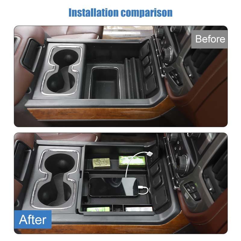 Front Center Console Cup Holder Storage Box Organizer Container For Chevy Silverado /GMC/SIERRA 2014-2018 Stowing Tidying Accessories
