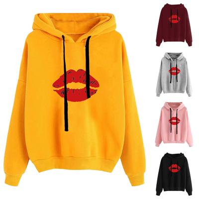 Women's Fashion Casual  Print Hooded Sweatshirt Loose Sports Tops Pullover