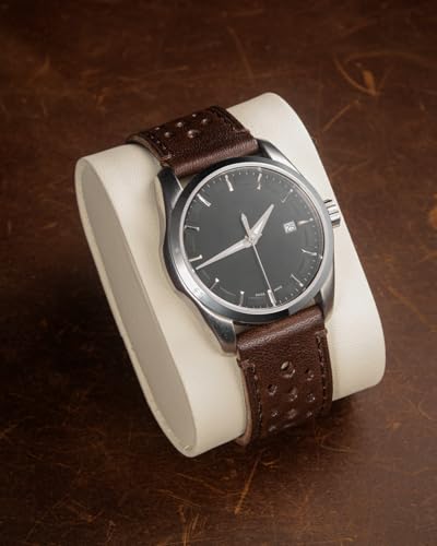[hemsut H] Genuine Leather Watch Band, Perforated Design, Soft and Flexible, Italian Vegetable Tanned Leather Quick Release Band