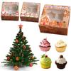 24PCS Lovely Santa Gift Box with Ribbon & Card Clear Window Packaging Box Removable Insert for Party Favors New Year Decorations