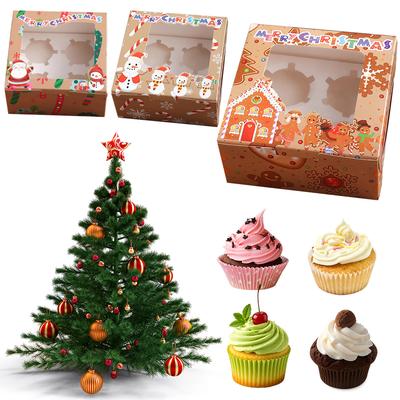 24PCS Santa Claus Gift Paper Boxes Removable Insert Christmas Cupcake Boxes Clear Window Packaging Box for Christmas Decorations