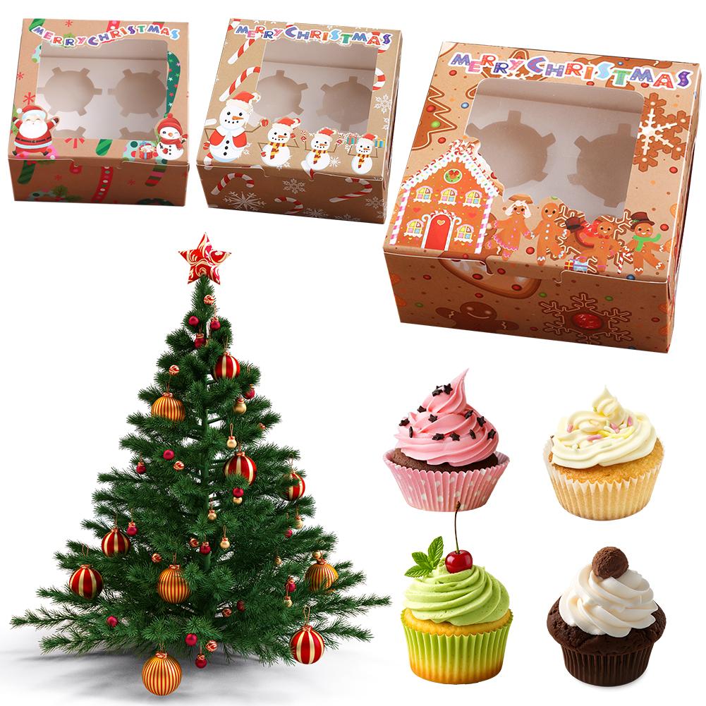 24PCS Lovely Santa Gift Box with Ribbon & Card Clear Window Packaging Box Removable Insert for Party Favors New Year Decorations
