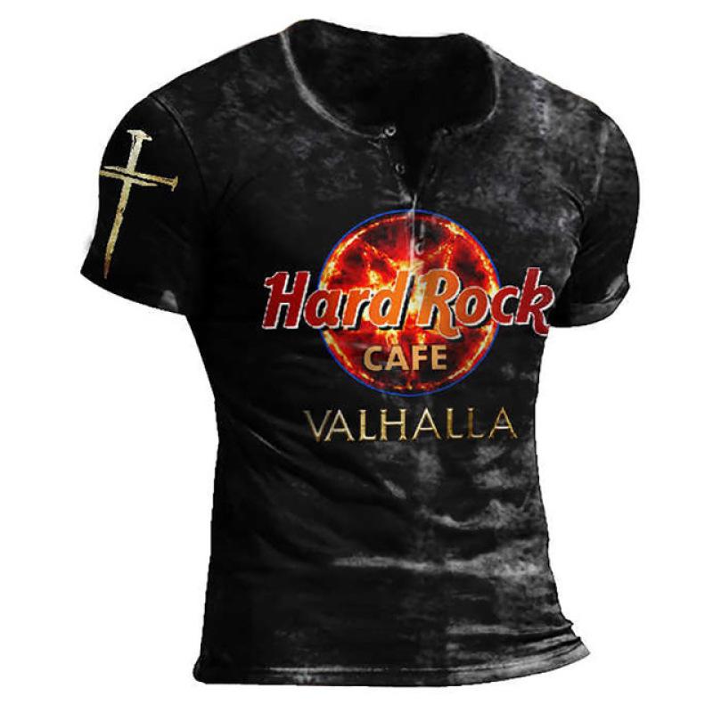 

Винтажная мужская футболка на пуговицах с v-образным вырезом и принтом, с коротким рукавом, готическая панк-футболка для мужчин, топы большого размера, футболка, мужская уличная одежда 5XL