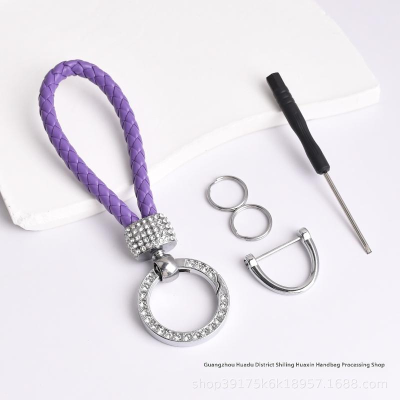 Handcrafted Braided Rope Keychain Sparkling Rhinestones - Stylish Monochrome Car Key Ring Fashion-Forward Accessory