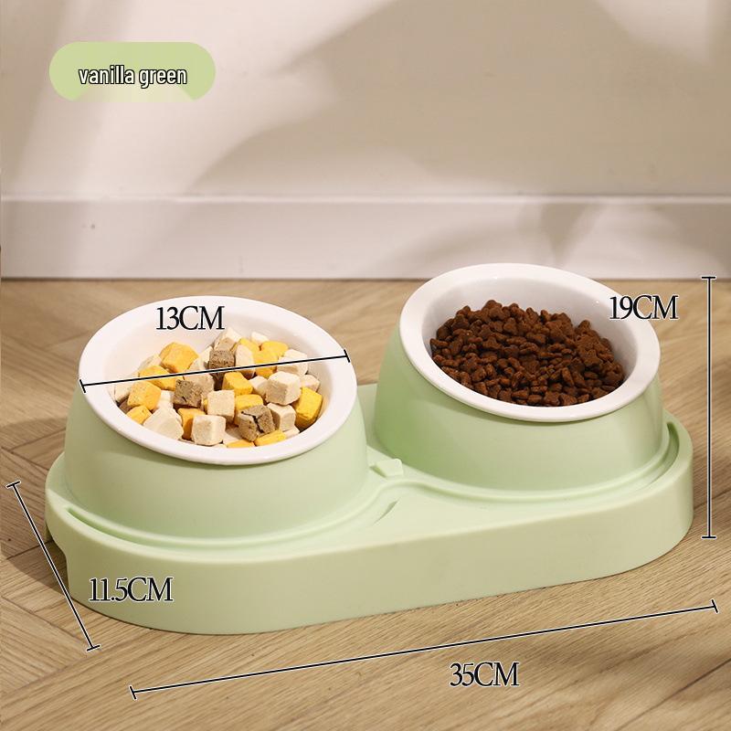 Slanted Double Bowl: Anti-Spill Cat & Dog Food and Water Bowl