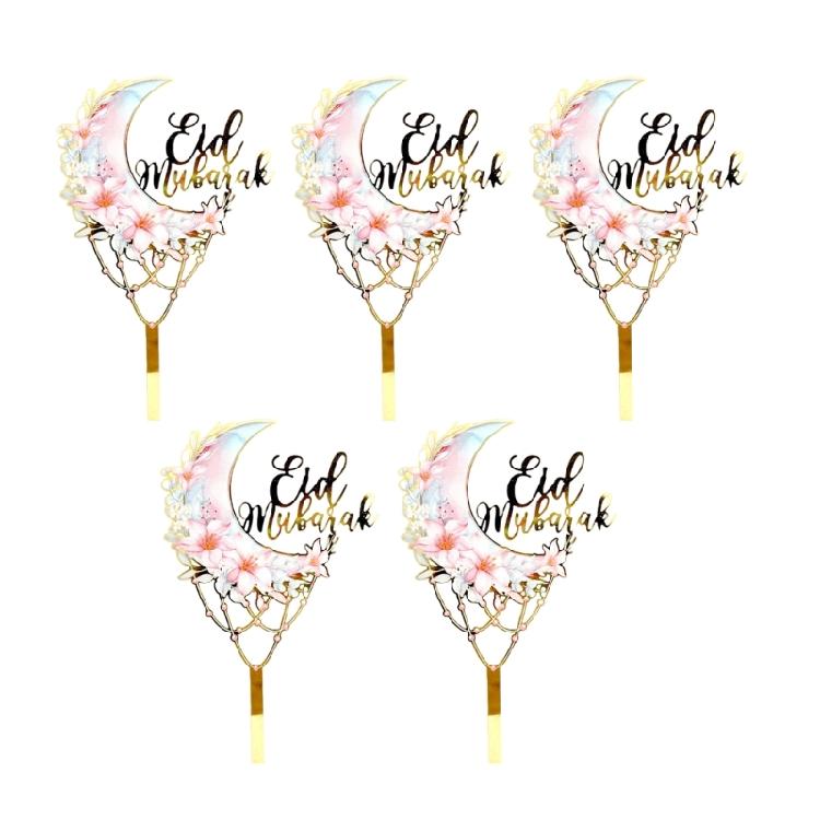 Pack of 5 Cake Toppers Set Cupcakes Toppers Eid Theme Food Safe Cake Pick Baking Accessories for Creative Party Decors