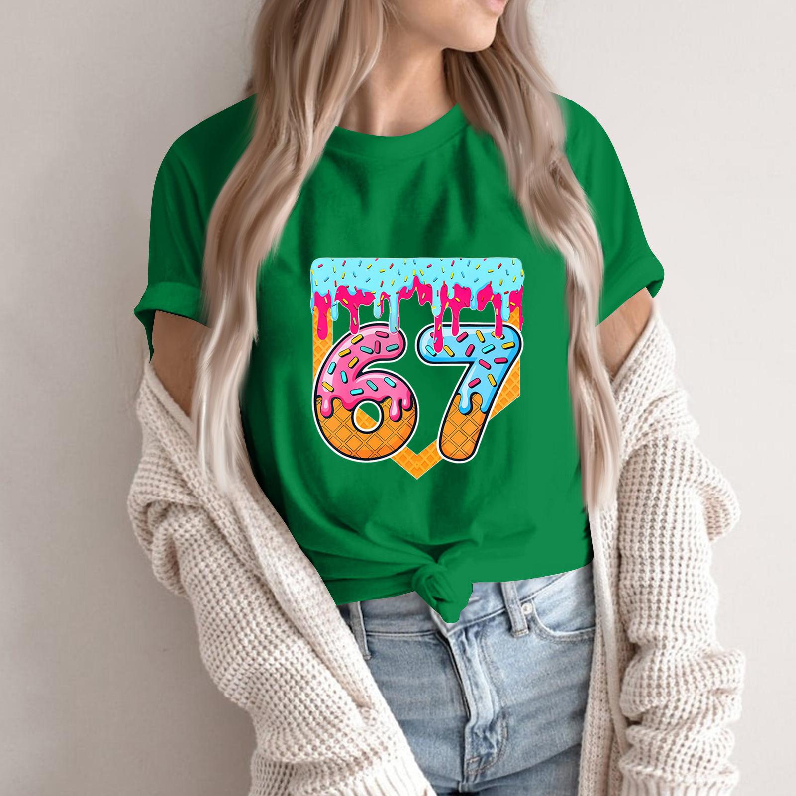 

Женская модная повседневная футболка с коротким рукавом и принтом, топ с круглым вырезом M зелёный