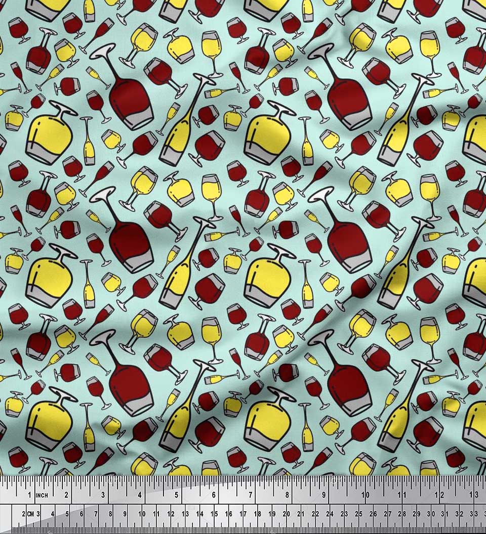 

Японська креп-атласна тканина Soimoi Bottle & Wine Glass Bar Тканина для рукоділля з принтом на метри 42 дюйма 42 Inch Wide - Poly Crepe зелений