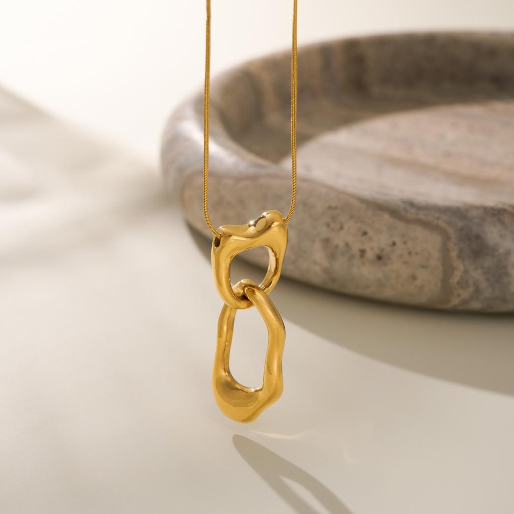 MYNECK Trendy Jewelry Trend 18k PVD Gold Plated Stainless Steel Long Style Sweater Chain Double Ring Fashion Pendant Necklace