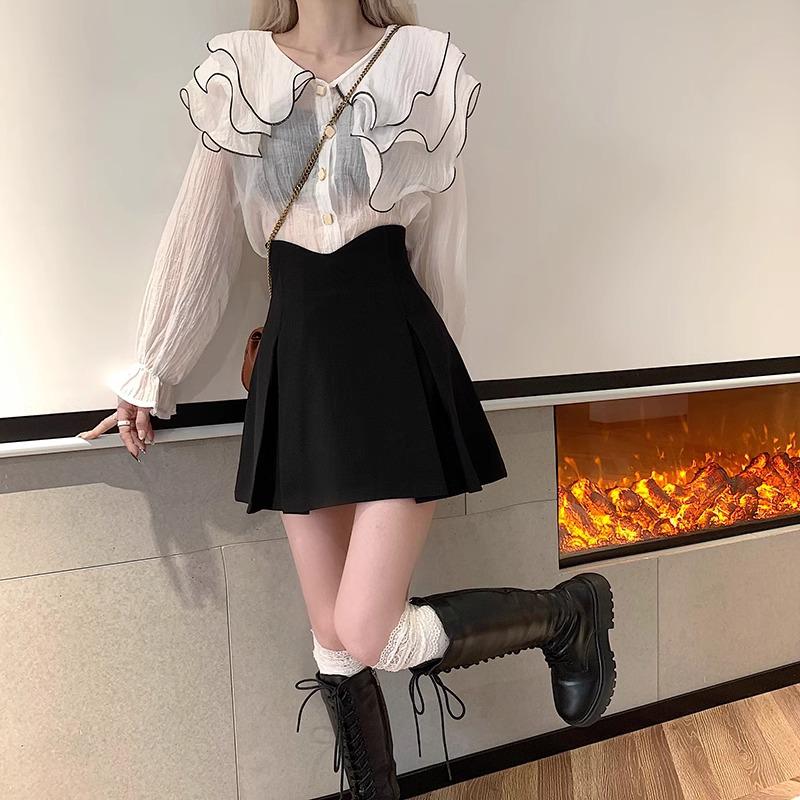 2024 Spring Women's High Waist Slim Anti-Exposure A-Line Skirt - Fashionable Korean College Style